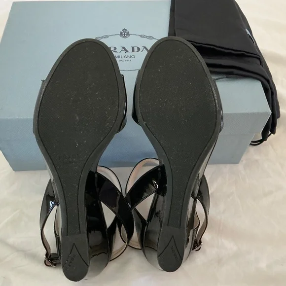 PRADA Women Patent Leather Slingback Wedge Sandal (Size: 38) - Picture 8 of 8